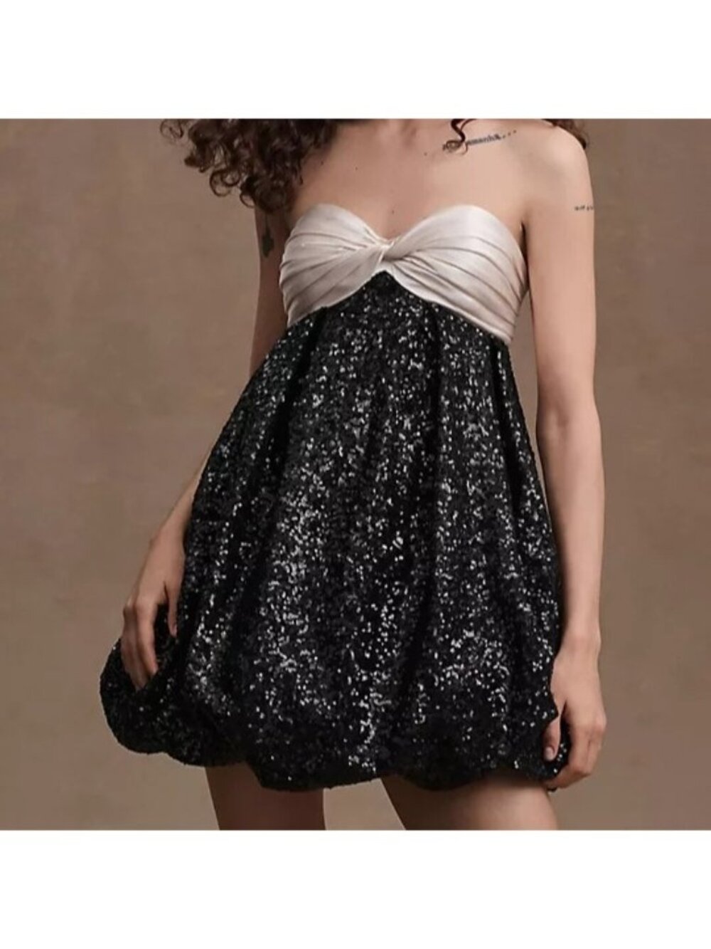 Ronny Kobo Jolita Mini Dress Strapless Sequin Bubble Hem Glam Womens 8 Formal